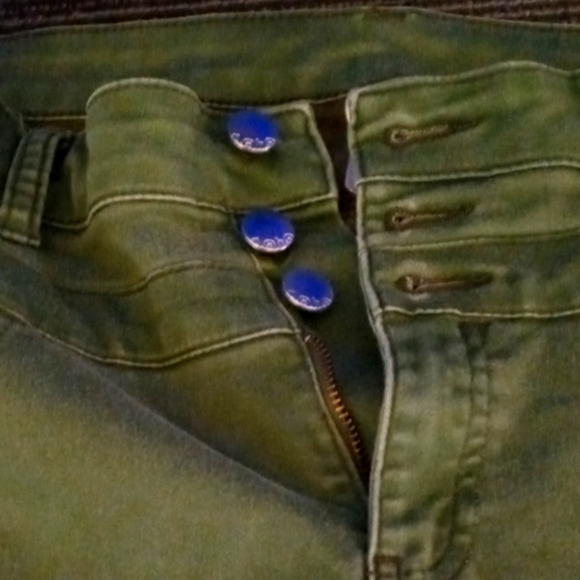 No Boundaries Denim - Stylish Green Button-Fly Pants